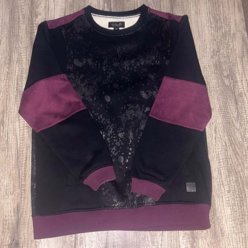 A. Tiziano Men's XL Black & Burgundy Metallic Splatter Crewneck Sweatshirt